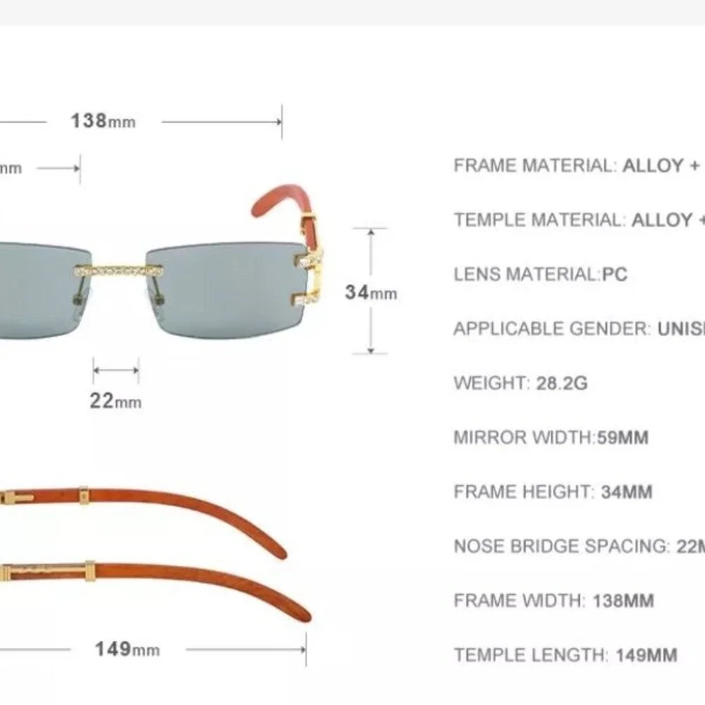 Men Sunglasses Square Frameless Classic Fashion Gold Frame Rapper Icedout Lentes